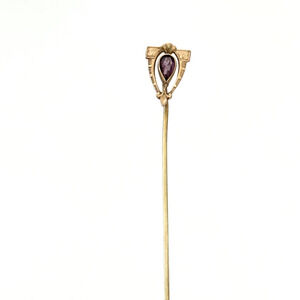 Antique 10K Yellow Gold Amethyst Ladies Stick Pin 2.5"